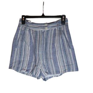 Cremieux Molly Linen Striped High Waist Shorts Size 0